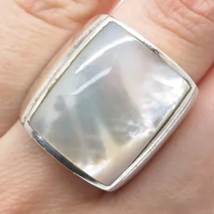 KEN CRAFTS 925 Sterling Silver Vintage Real MOP Statement Ring Size 7