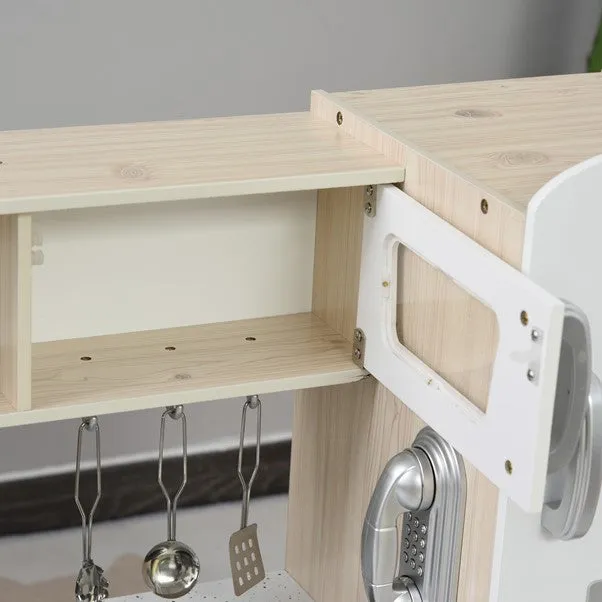 Kids Montessori Inspired Wooden Toy Kitchen with Realistic Sounds & Accessories | Natural & White