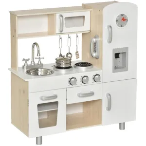 Kids Montessori Inspired Wooden Toy Kitchen with Realistic Sounds & Accessories | Natural & White