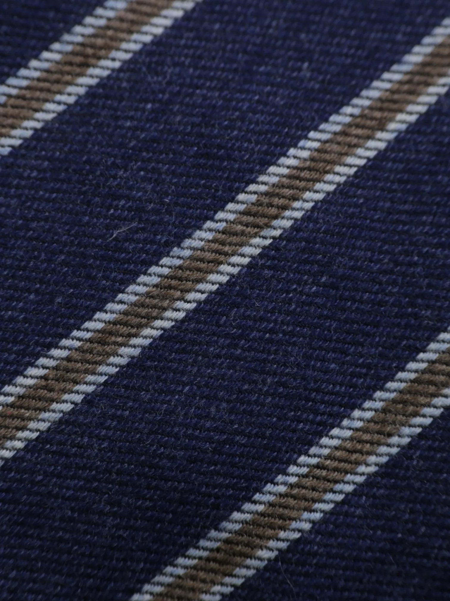 Kiton 5-Fold Indigo Blue & Brown Handrolled Cashmere, Wool & Silk Striped Tie