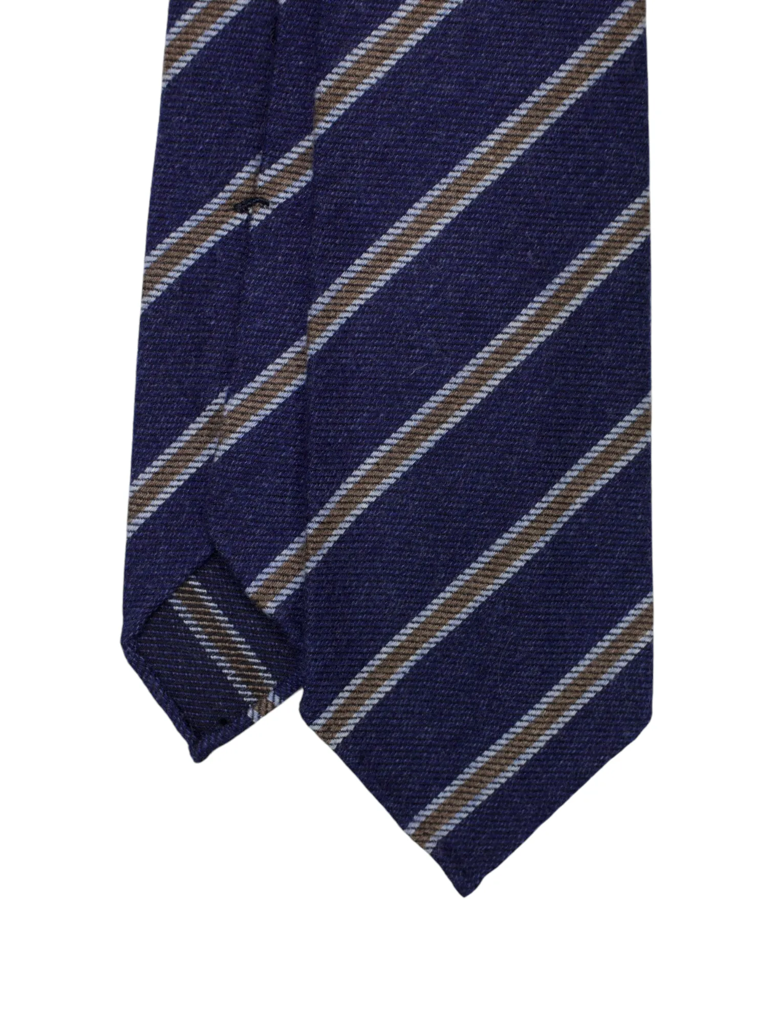 Kiton 5-Fold Indigo Blue & Brown Handrolled Cashmere, Wool & Silk Striped Tie