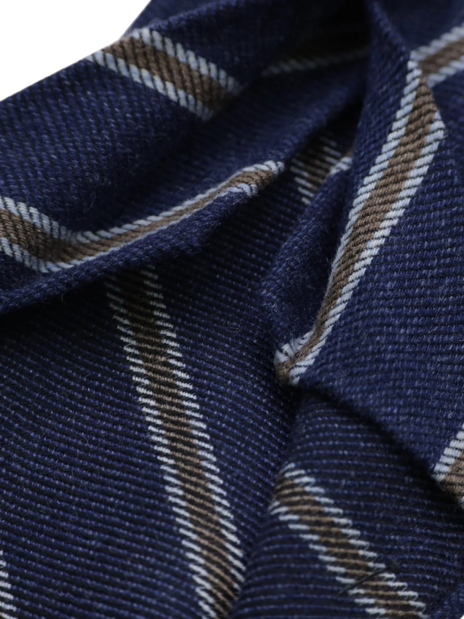 Kiton 5-Fold Indigo Blue & Brown Handrolled Cashmere, Wool & Silk Striped Tie