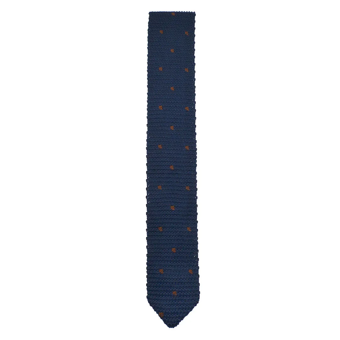 Knitted Point Navy Polka Dot Tie Set
