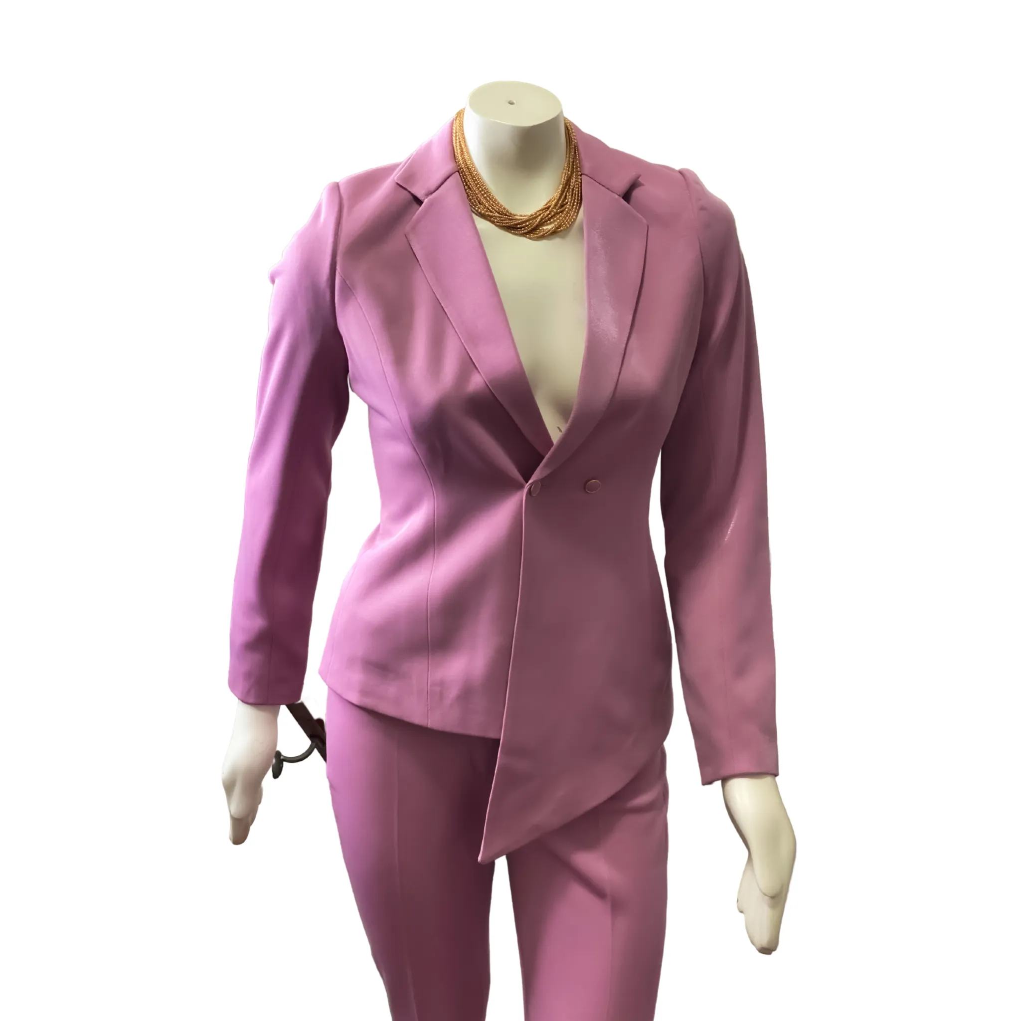Label V neck draped women suit