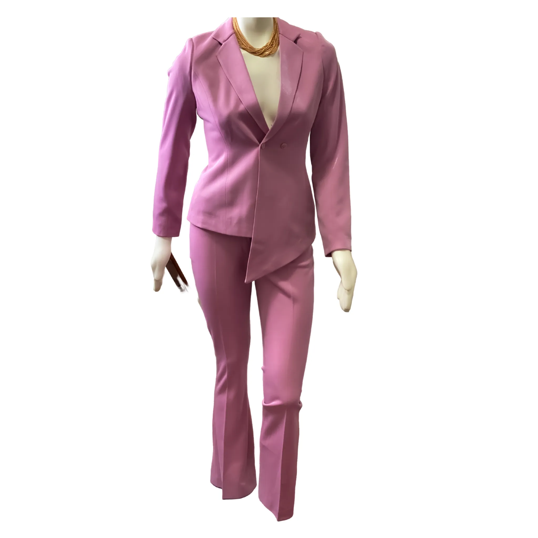Label V neck draped women suit