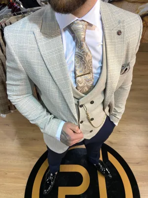 Leroy - Stone/Blue 3 Piece Suit