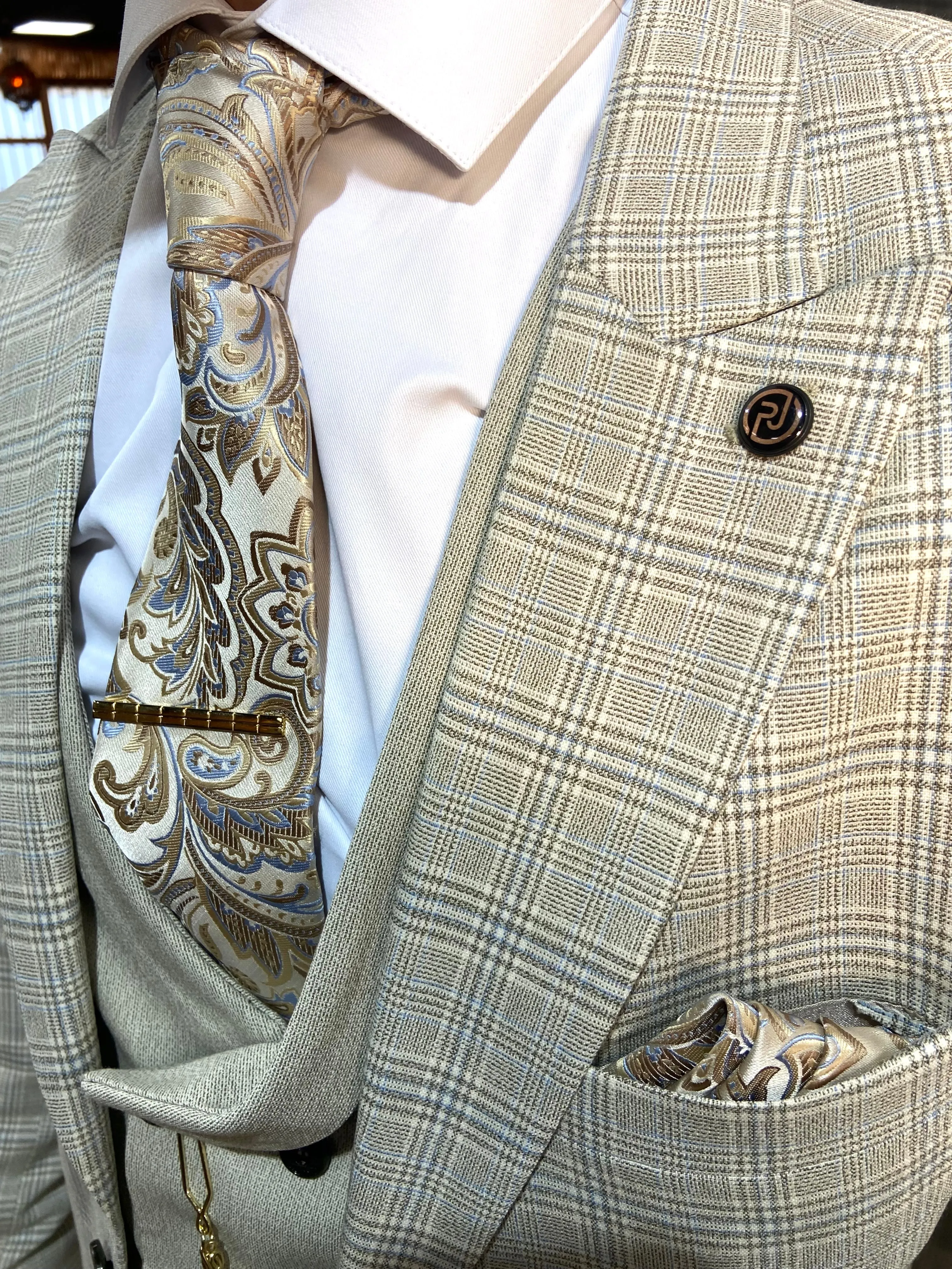 Leroy - Stone/Blue 3 Piece Suit