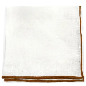 Light Brown Border Linen Pocket Square