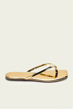 Lily Mirror Square Toe Flip Flops in Gold