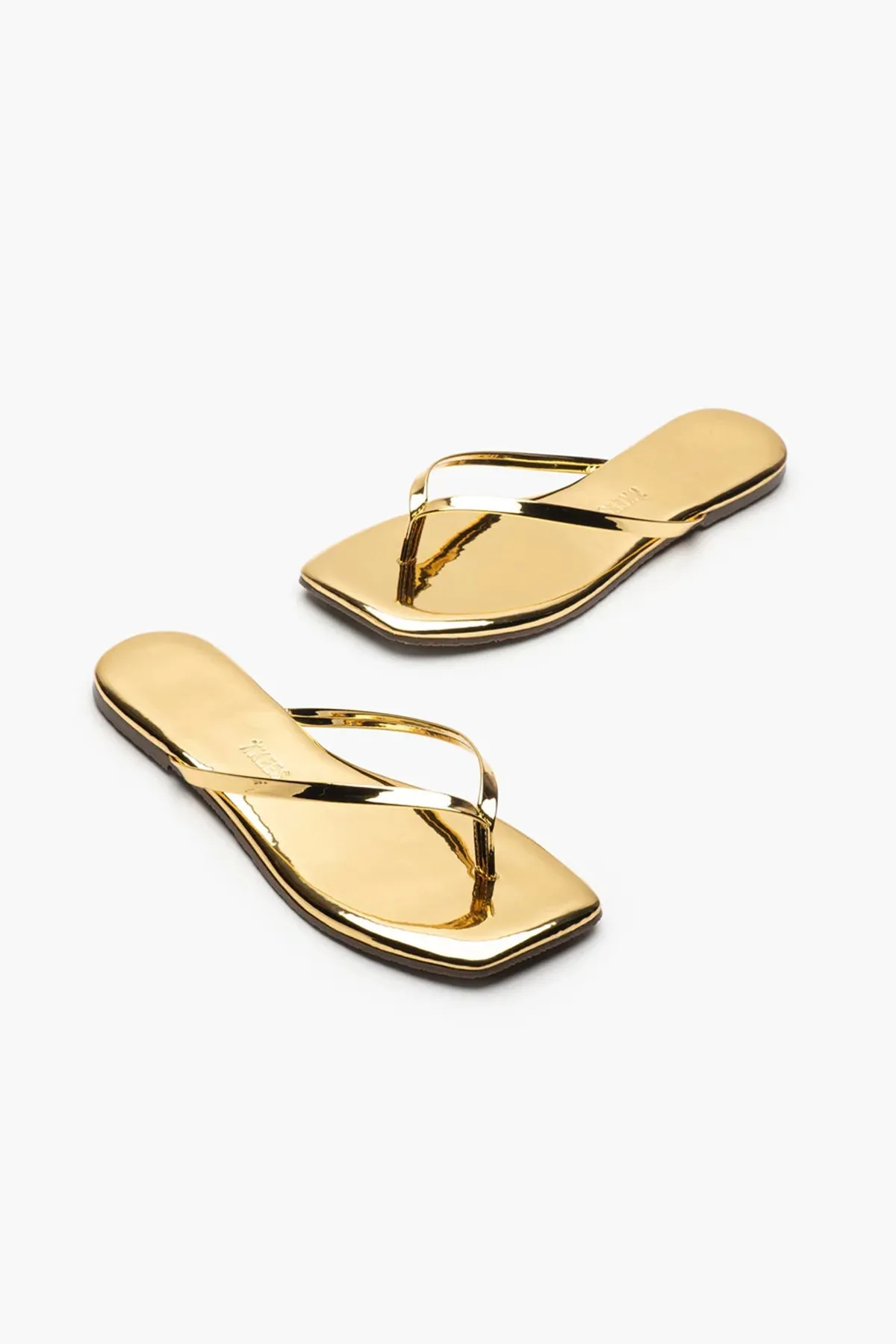 Lily Mirror Square Toe Flip Flops in Gold