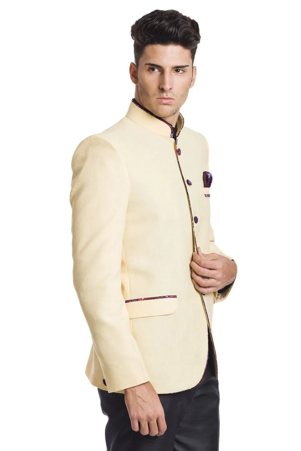 Linen Blend Beige Bandhgala