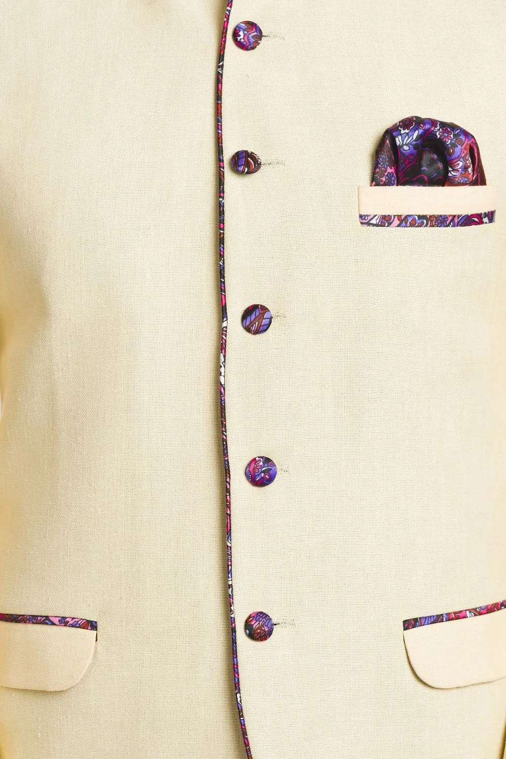 Linen Blend Beige Bandhgala