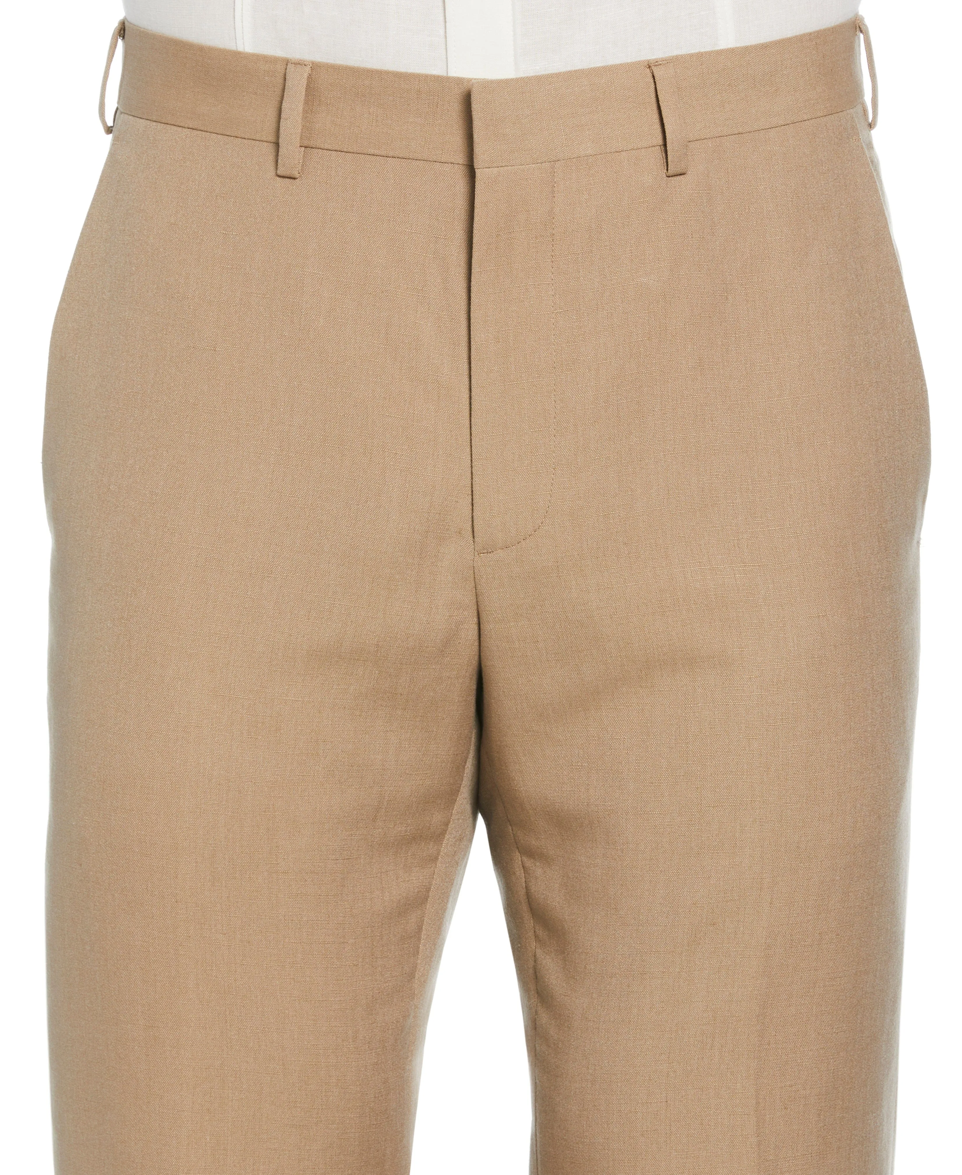 Linen-Blend Flat Front Pant - Brown