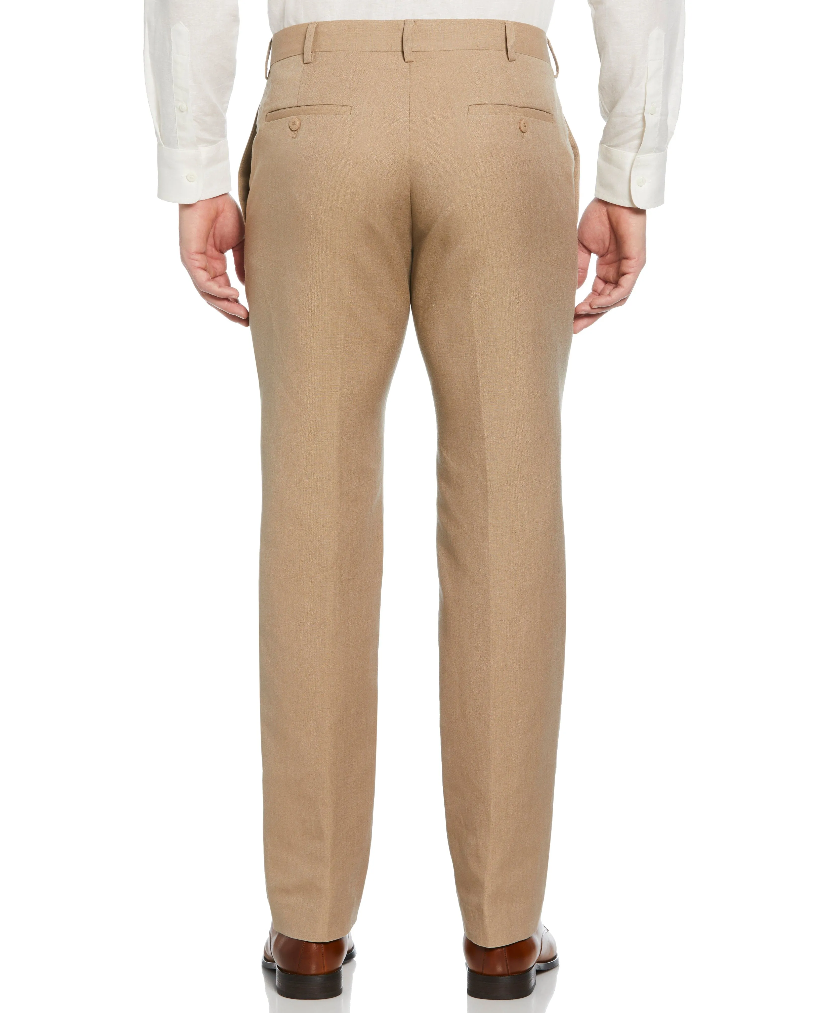 Linen-Blend Flat Front Pant - Brown