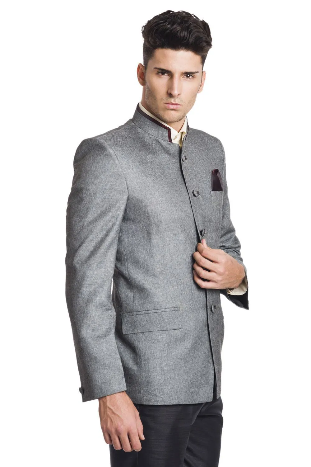 Linen Blend Grey Bandhgala