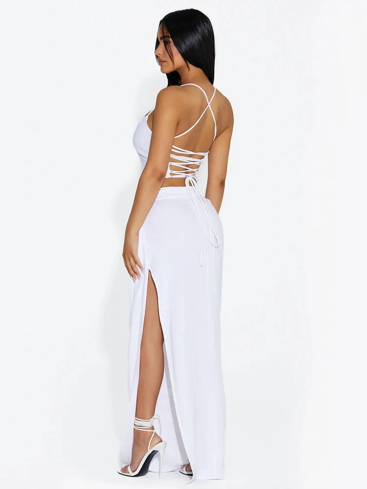 Linen High Slit Maxi Skirt