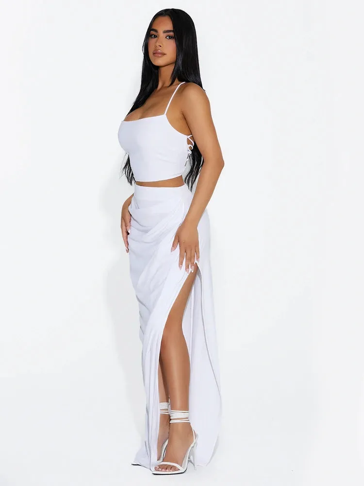 Linen High Slit Maxi Skirt
