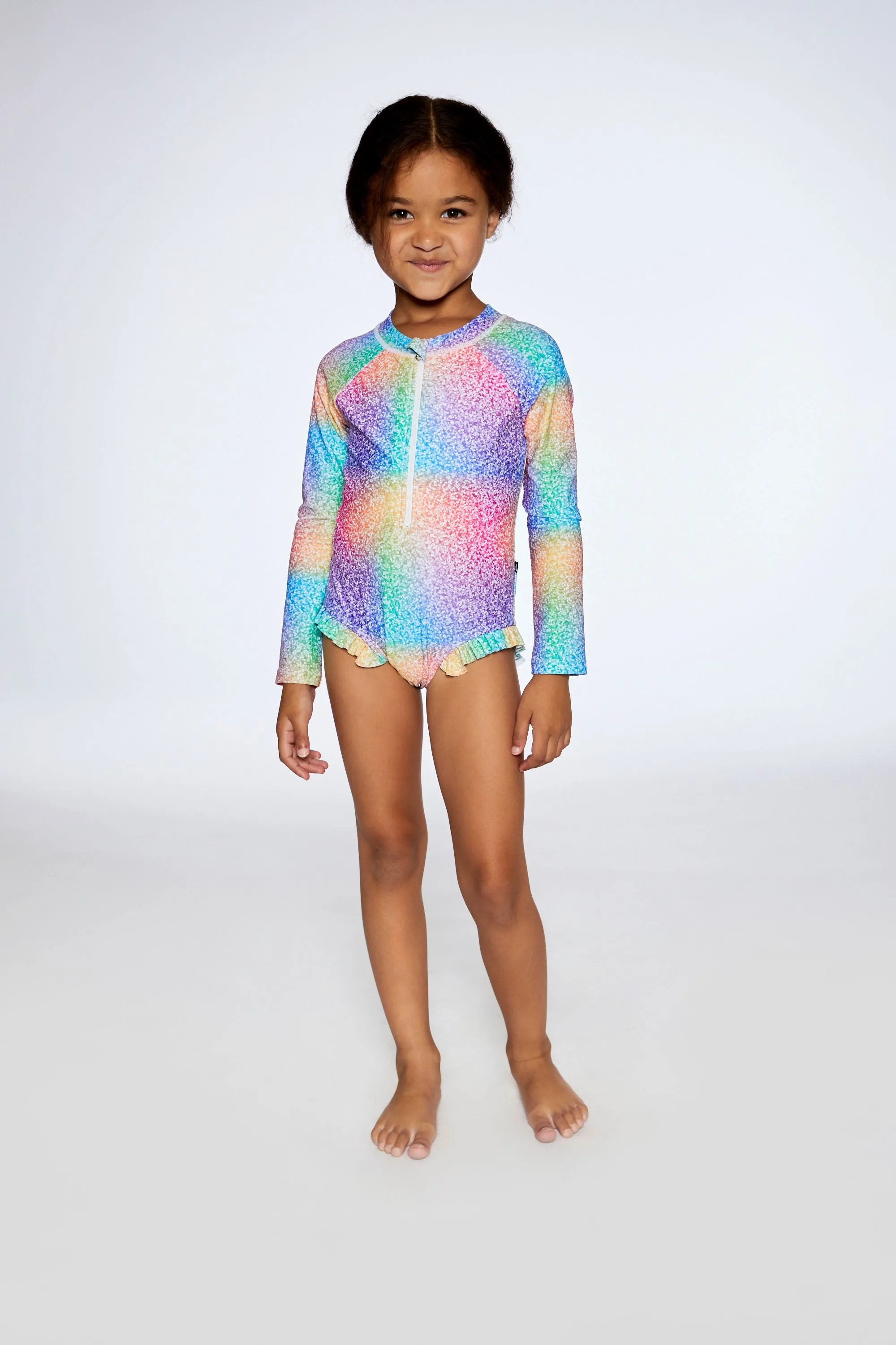 Long Sleeve One Piece Rashguard Gradient Rainbow Print