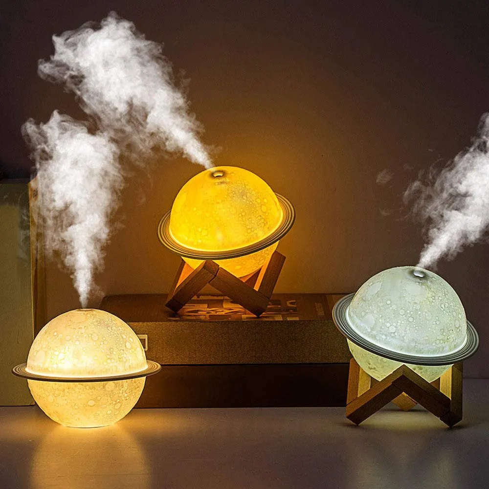 Lunar Oasis: 2-in-1 Moon Night Light & Humidifier - USB Powered, Featuring 3D LED Moon in White, Warm White, and Yellow Glow