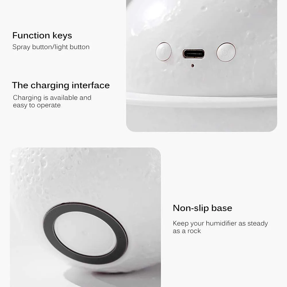 Lunar Oasis: 2-in-1 Moon Night Light & Humidifier - USB Powered, Featuring 3D LED Moon in White, Warm White, and Yellow Glow