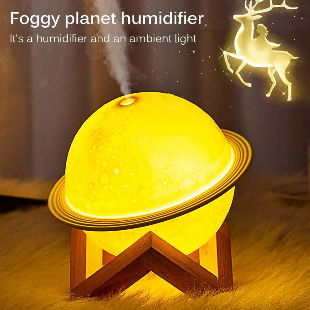 Lunar Oasis: 2-in-1 Moon Night Light & Humidifier - USB Powered, Featuring 3D LED Moon in White, Warm White, and Yellow Glow