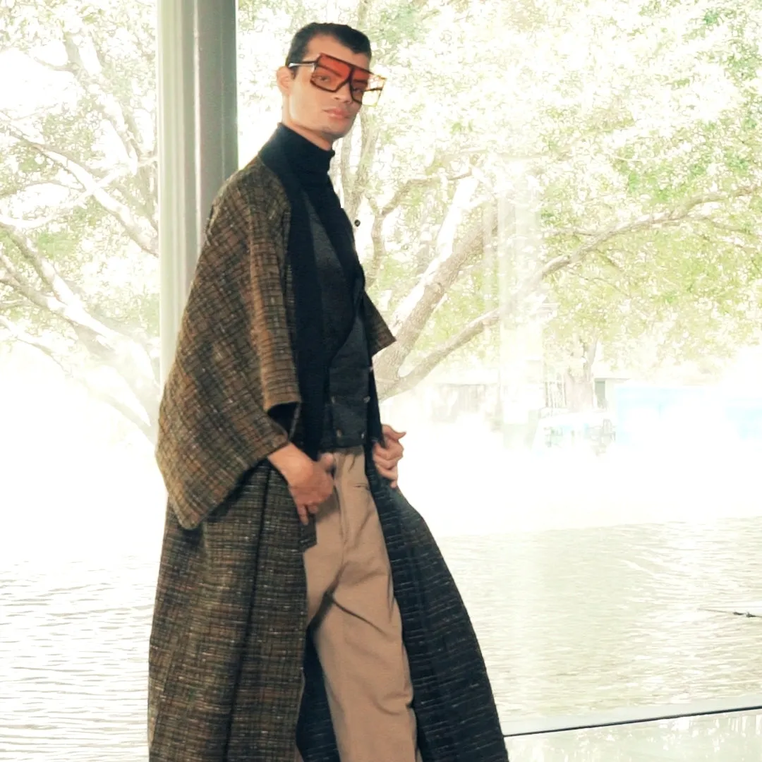 Mad Men Gold Plaid Tweed Kimono