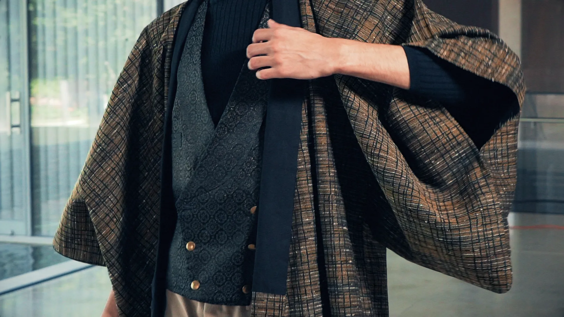 Mad Men Gold Plaid Tweed Kimono