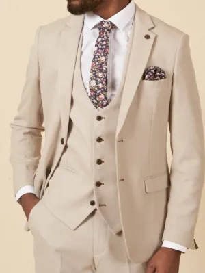 MARC DARCY HM5 Tailored Three Piece Suit - Mens Slim Fit - Stone
