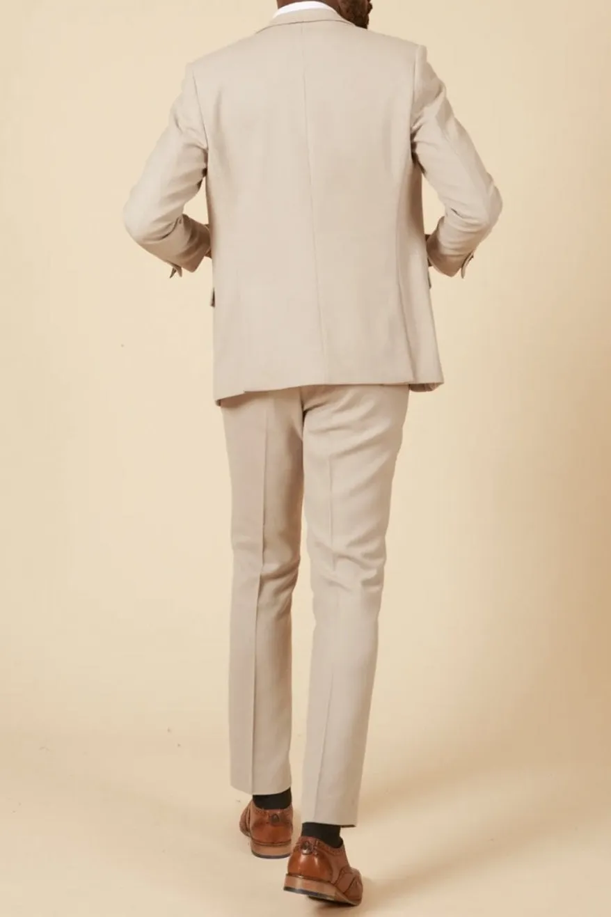 MARC DARCY HM5 Tailored Three Piece Suit - Mens Slim Fit - Stone