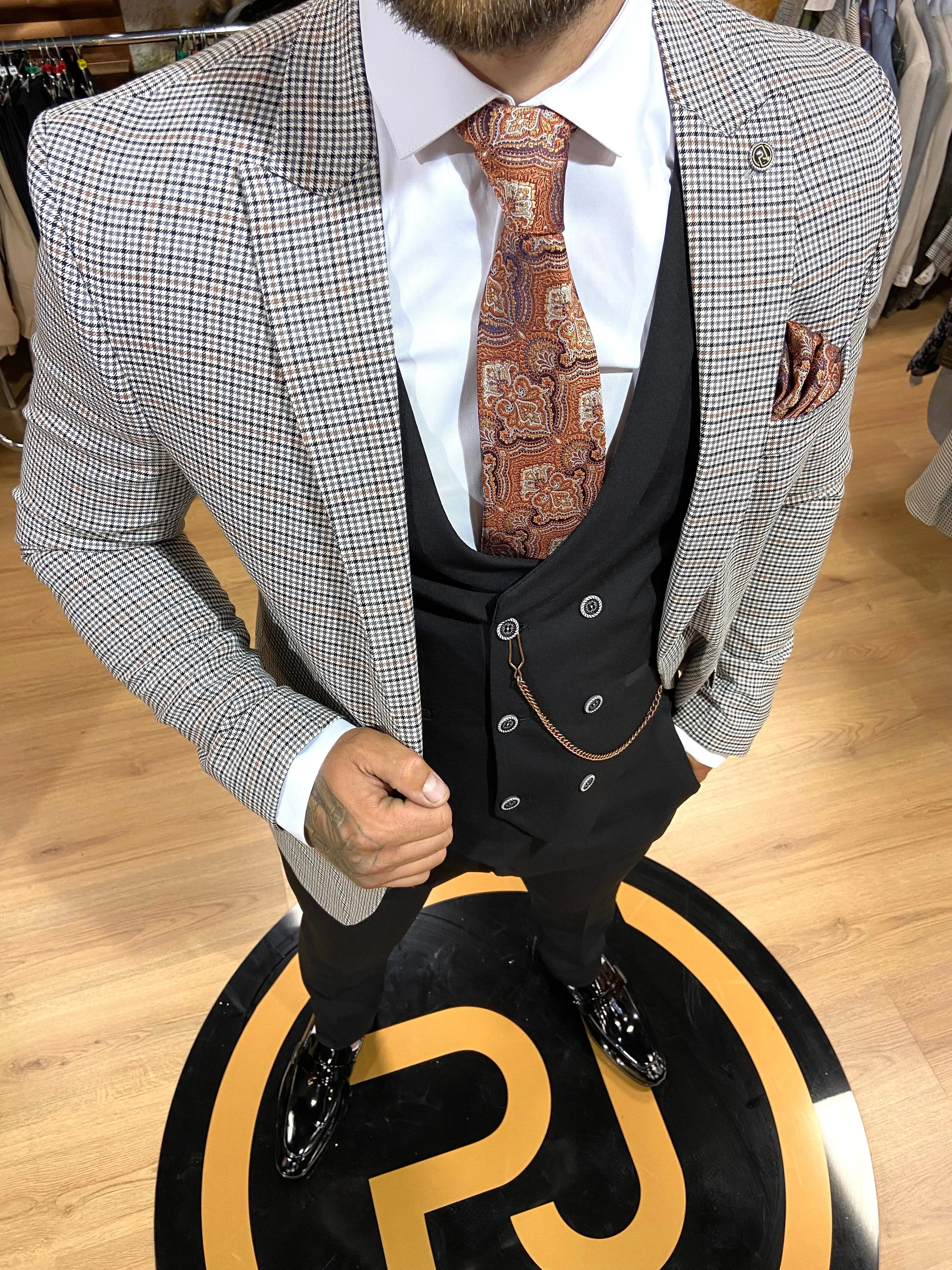 Marilyn  - Grey/Black/Orange 3 Piece Suit