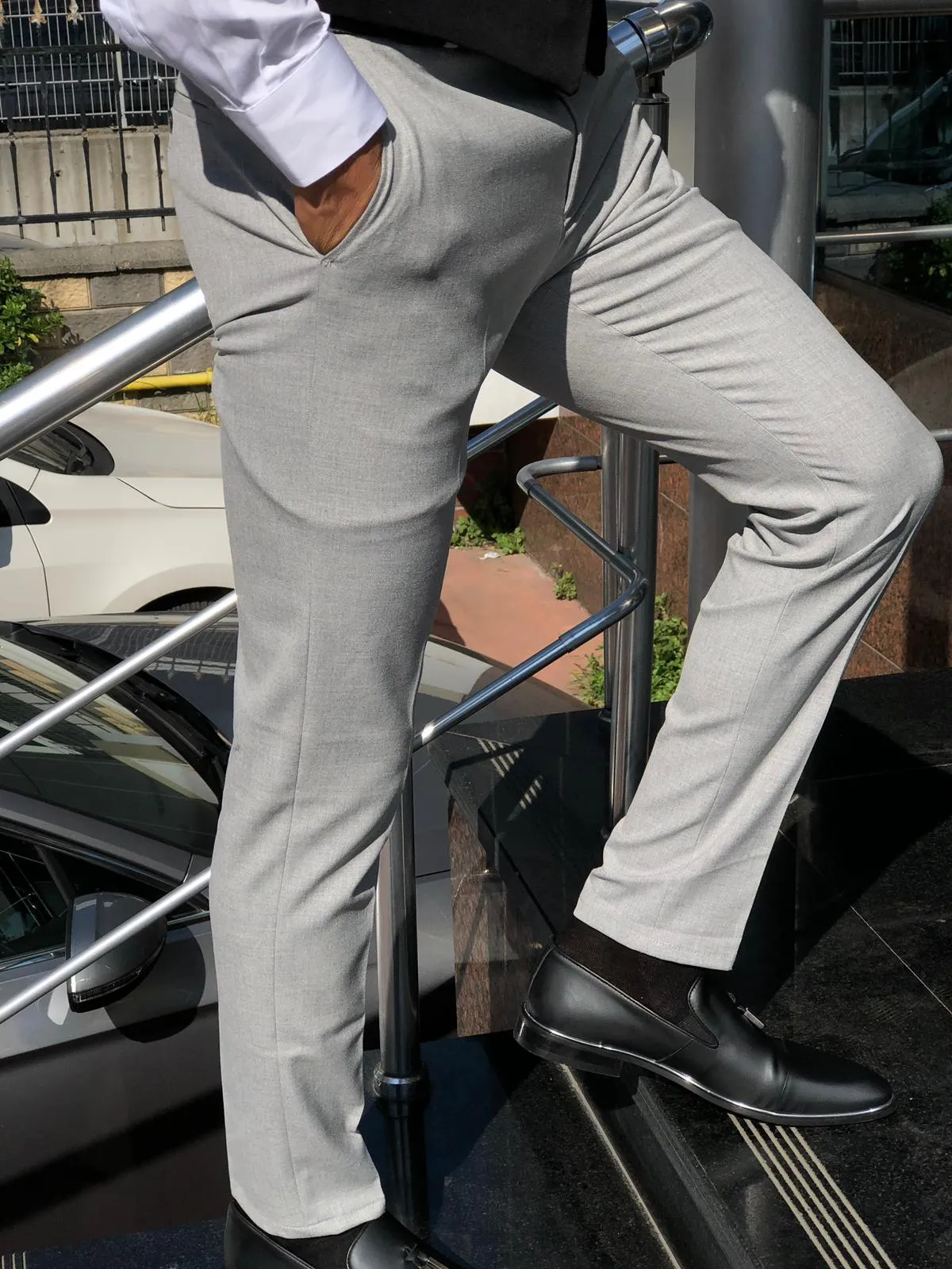 Mason Slim-Fit Fabric Pants Grey