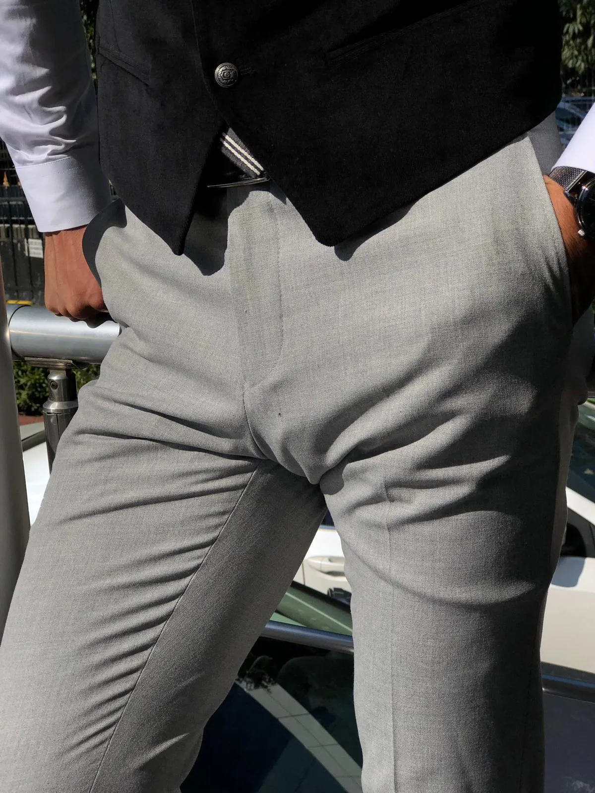 Mason Slim-Fit Fabric Pants Grey