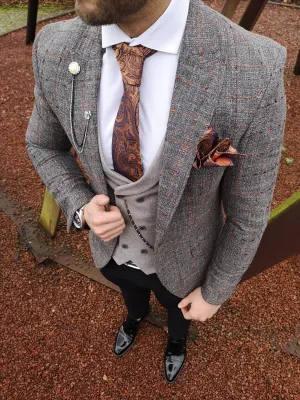 Medina - Grey/Orange 3 Piece Suit