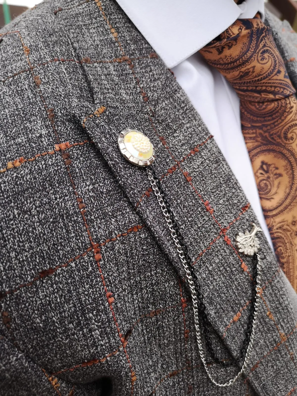 Medina - Grey/Orange 3 Piece Suit