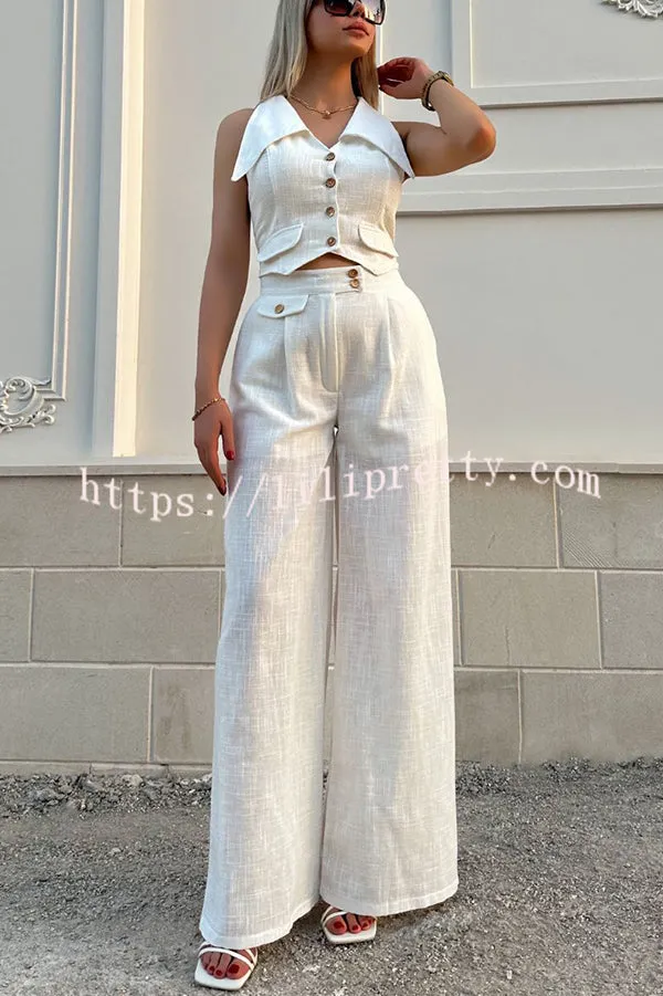 Memorable Crush Linen Blend Patchwork Vest Top and Pocket Wide Leg Pants Set
