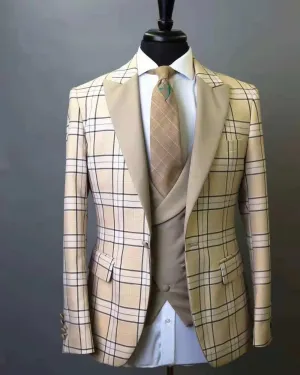Men's 3 Piece Plaid Style Suit Up To 3XL