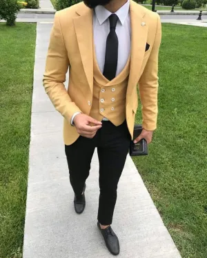 Men's 3 Piece Yellow Formal Suit Up To Size 6XL