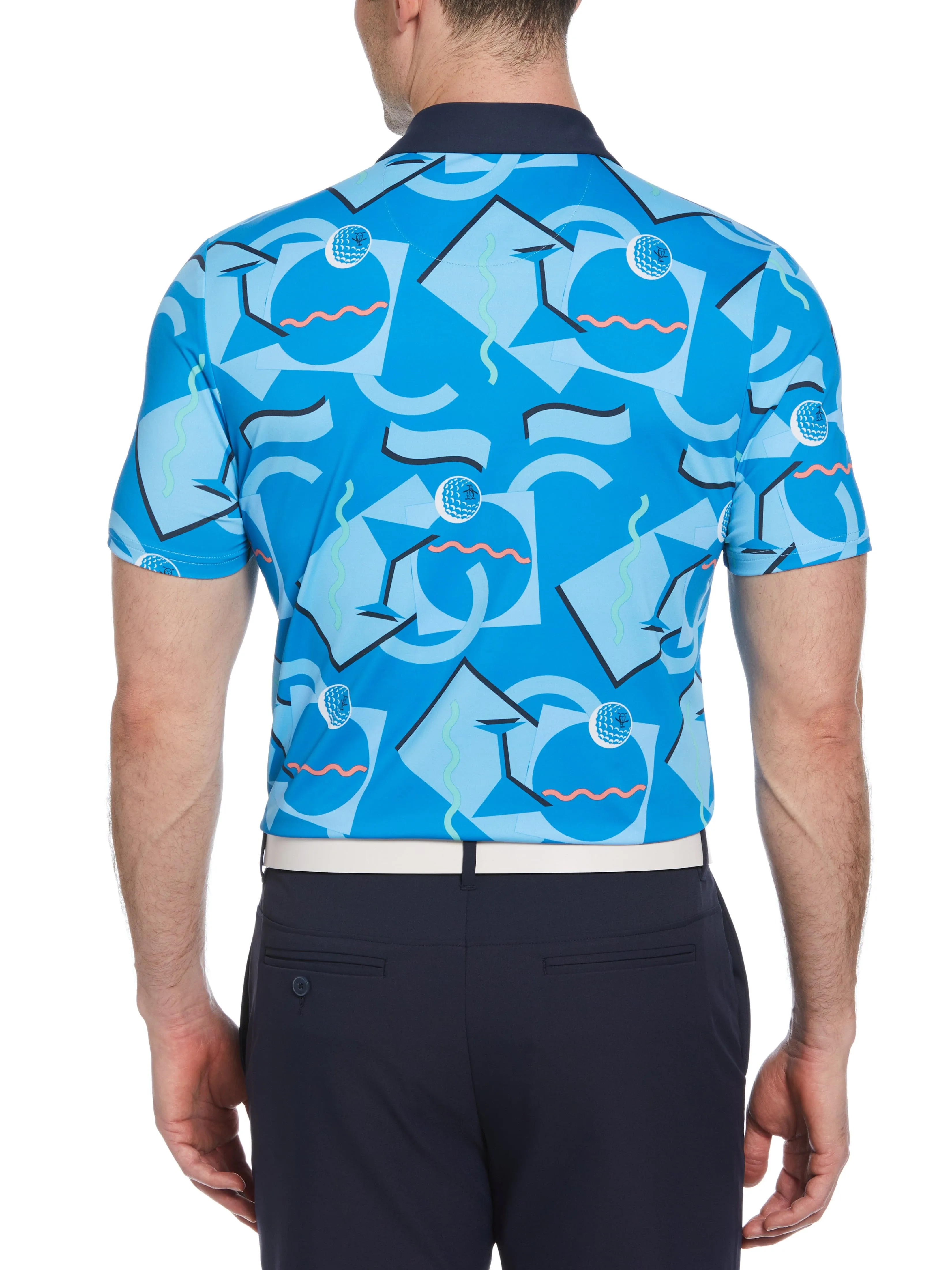 Men's Abstract 80s Print Blocked Short Sleeve Golf Polo Shirt