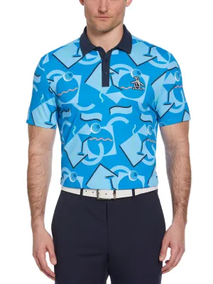 Men's Abstract 80s Print Blocked Short Sleeve Golf Polo Shirt