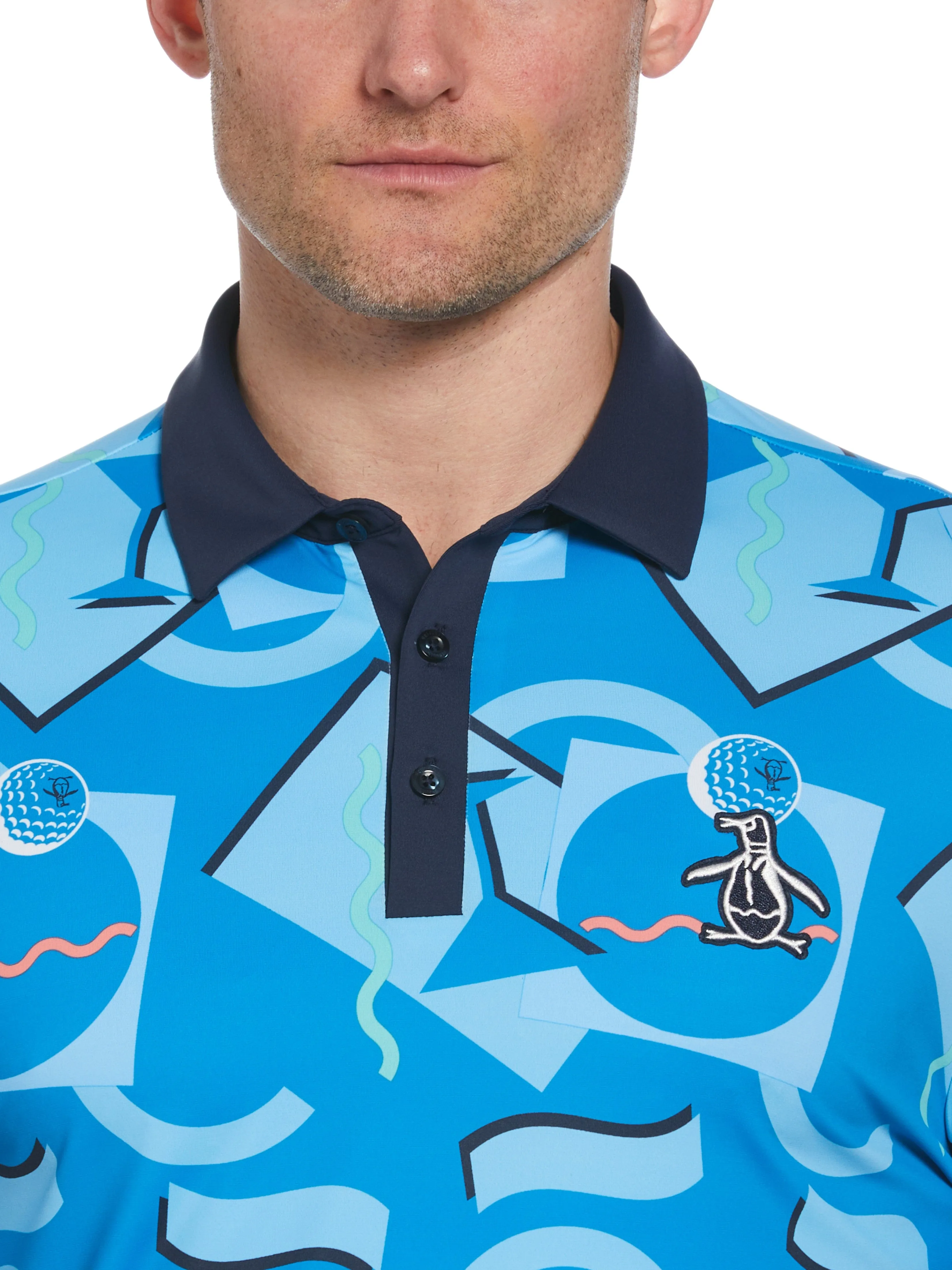 Men's Abstract 80s Print Blocked Short Sleeve Golf Polo Shirt