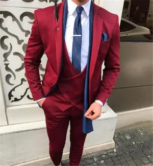 Men's Burgundy 3 Piece Tuxedo Up To 5XL