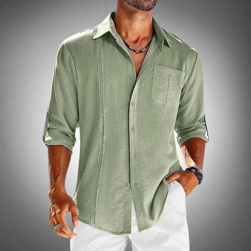 Men’s Embroidered Long Sleeve Linen Cuban Shirt