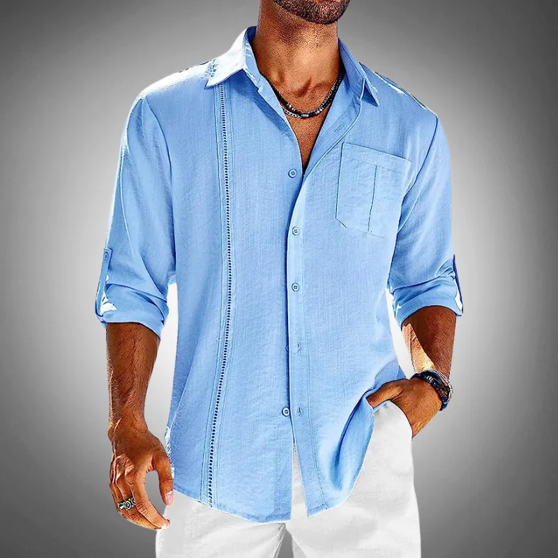 Men’s Embroidered Long Sleeve Linen Cuban Shirt