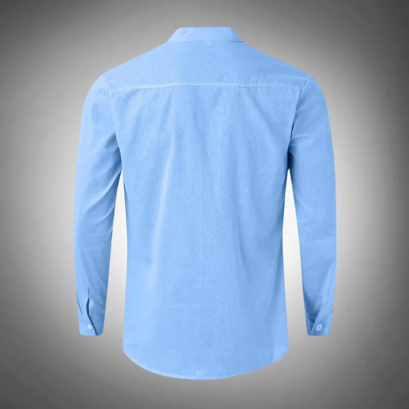 Men’s Embroidered Long Sleeve Linen Cuban Shirt