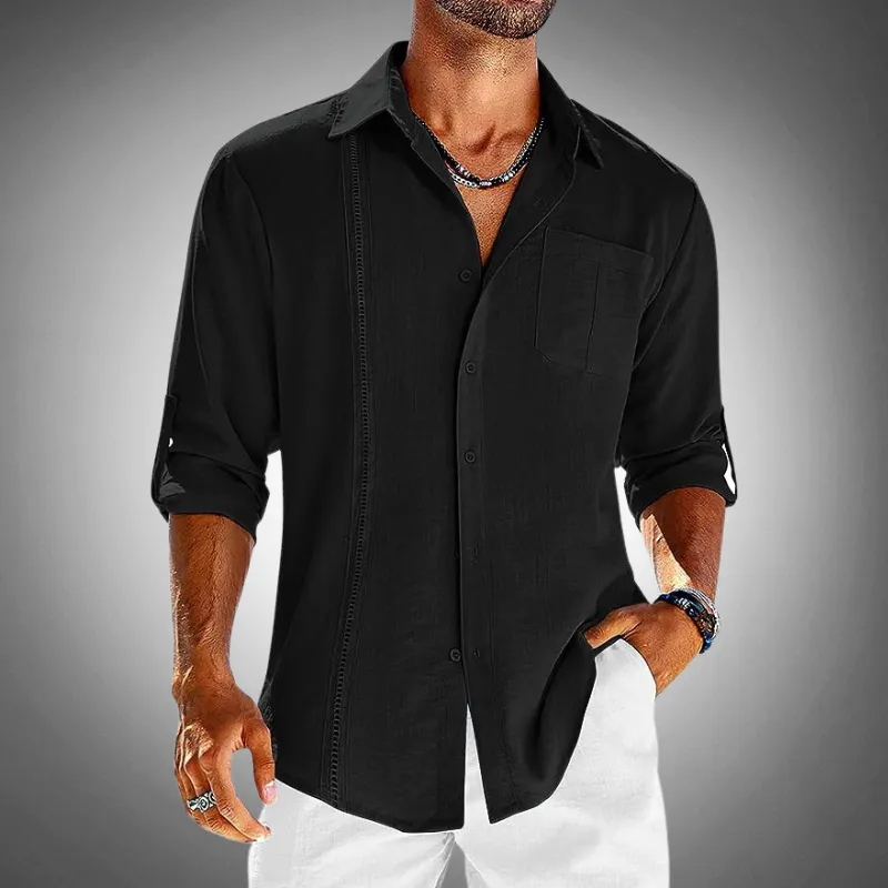 Men’s Embroidered Long Sleeve Linen Cuban Shirt