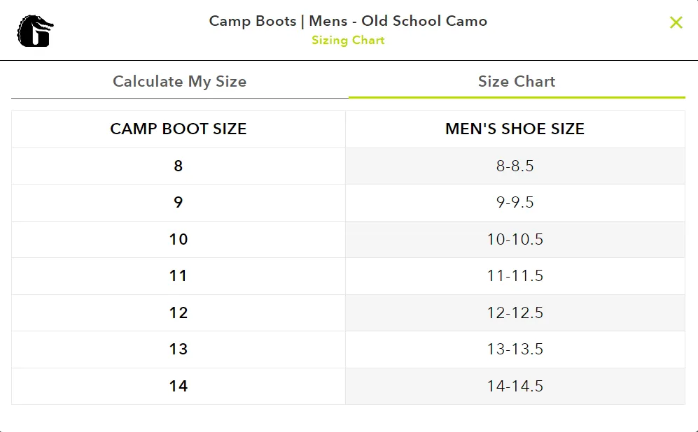 MENS OLD SCHOOL GATOR WADER CAMP BOOTS