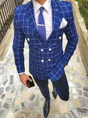 Men's Royal Blue Double Breasted Suit Up To 6XL