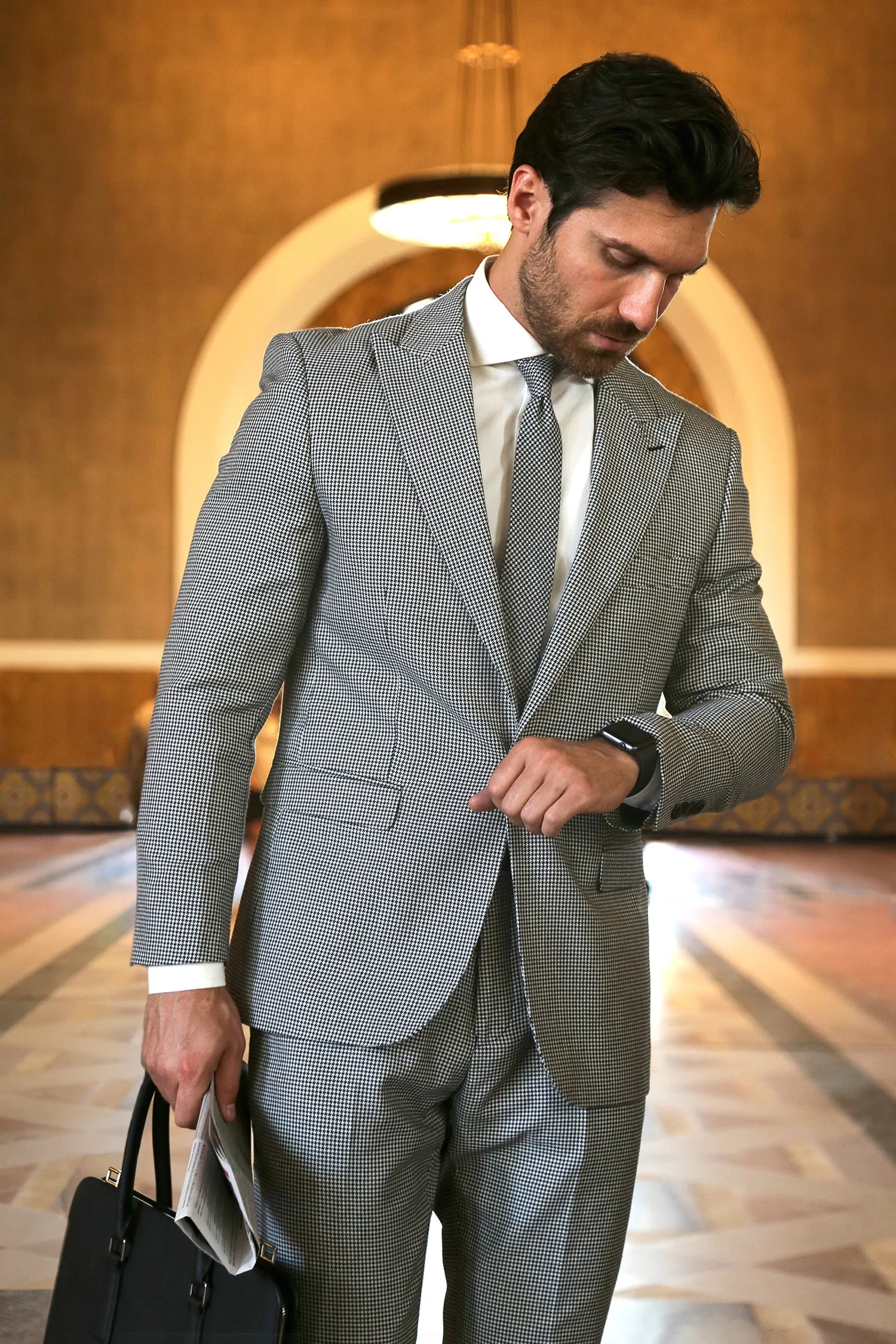 Men's Stanford Slim Fit Houndstooth Peak Lapel 2pc Suit