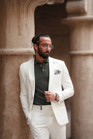 Men's White Mono Collar Slim Fit Suit