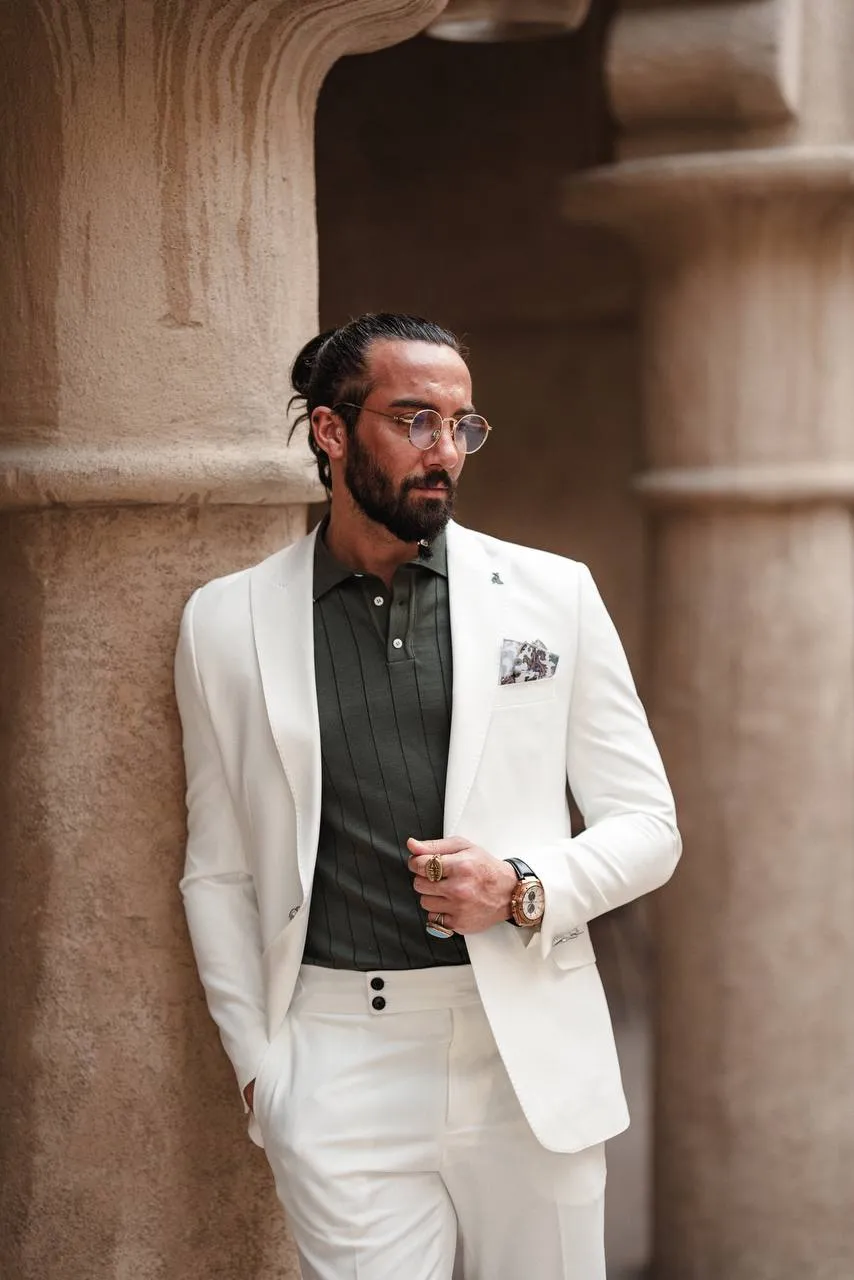 Men's White Mono Collar Slim Fit Suit